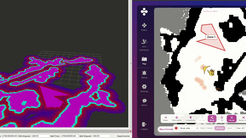 Semantic navigation zones configured on a humanoid robot map